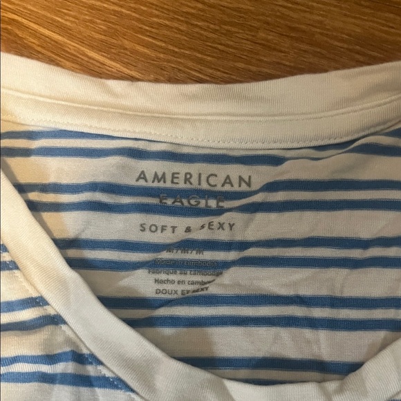 American Eagle Outfitters Blue and White Striped Tee and peach v neck tee medium - Picture 2 of 3